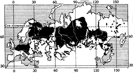 Рис. 9. Распространение американского грызуна ондатры в Европе и Азии