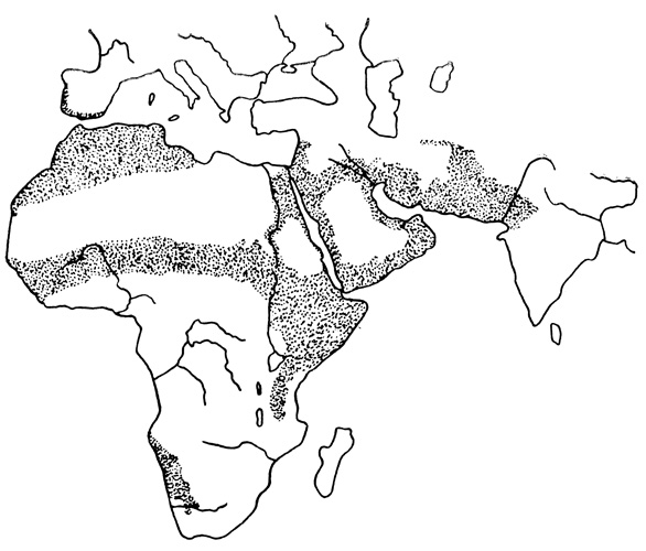 Карта распространения пустынной саранчи